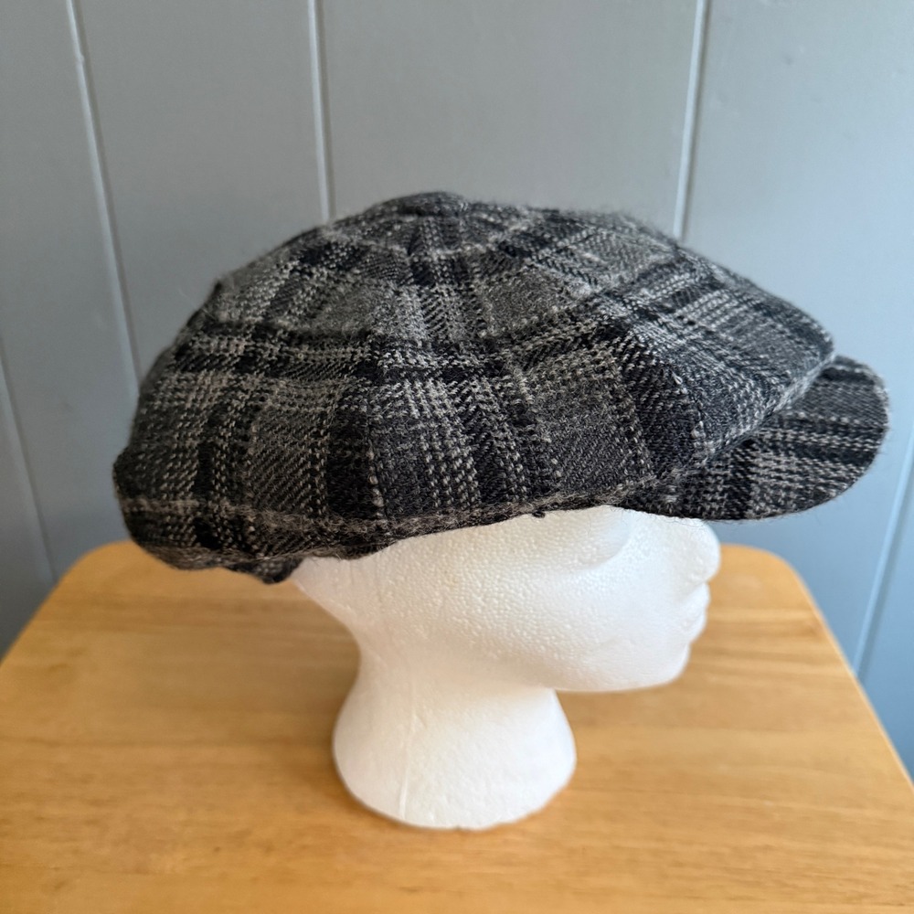 Wigens Swedish Wool Plaid Newsboy Cap Grey Sz 62 XXL Flat Hat Ivy Dark Academia